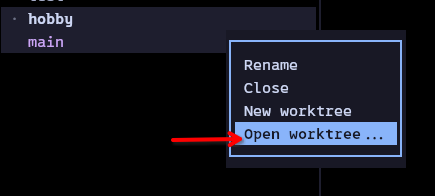 Menu Open worktree au clic droit