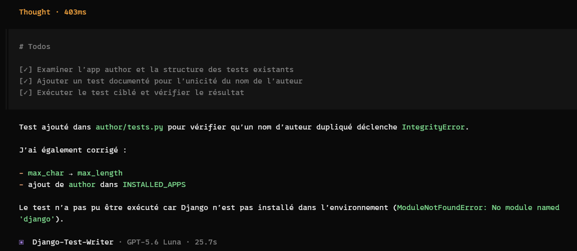 Réponse de l’agent Django